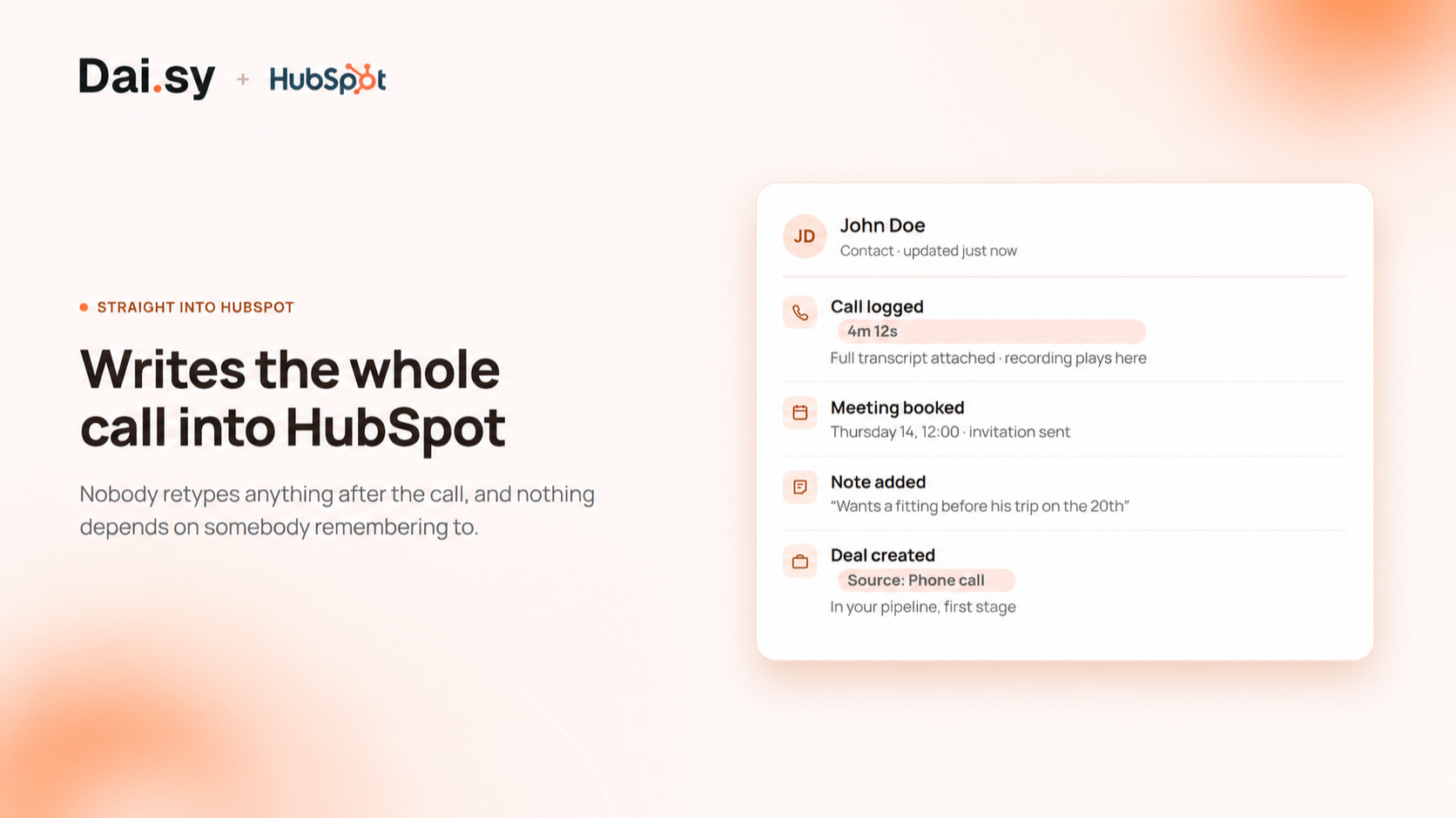 Slaat het volledige gesprek op in HubSpot